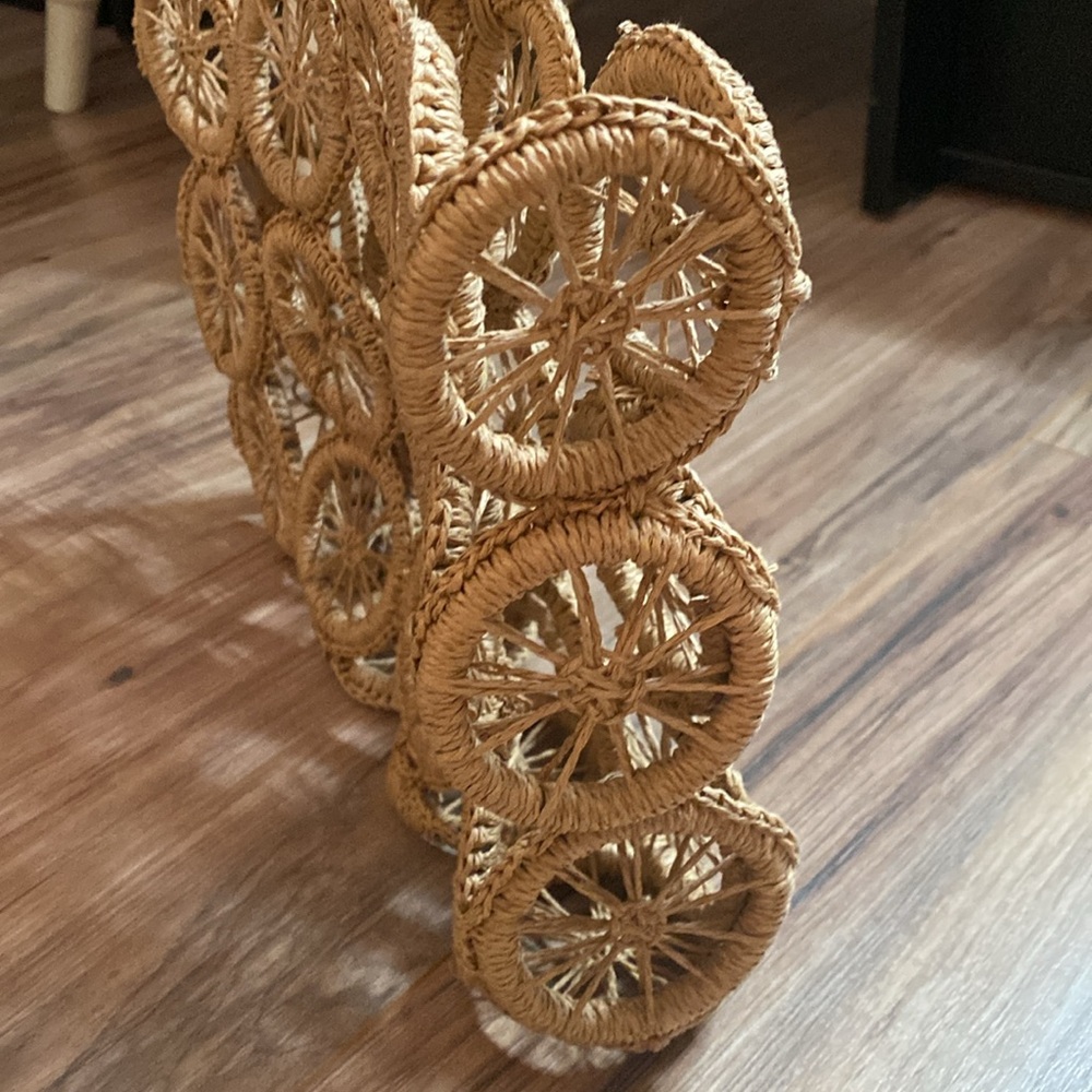 Straw Wheel Shaped Handbag with Bamboo Handles - Picture 11 of 16